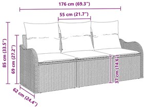 Conjunto de Sofá de Jardim de 3 Peças com Almofadas Bege Polyrattan