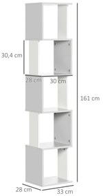 Estante de Livros em Forma de S Estante com 5 Prateleiras Abertas para Escritório Anti-Tombo 33x28x161cm Branco e Cinza Claro