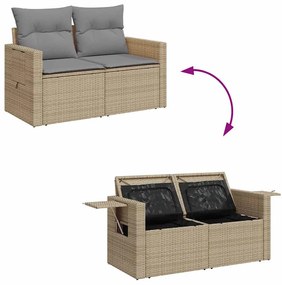 6 pcs conjunto sofás jardim com almofadões vime PE/acácia bege