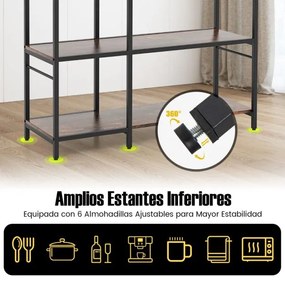 Estante de 5 níveis para cozinha com 2 tomadas e com 10 ganchos 107 x 37 x 160 cm para micro-ondas Castanha
