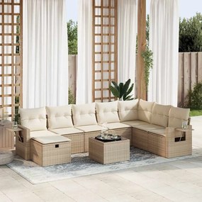 vidaXL 9 pcs conjunto de sofás p/ jardim com almofadões vime PE bege