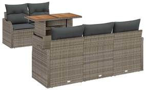 Conjunto de Sofá de Jardim 6 Peças com Almofadas Cinza em Rattan de Po