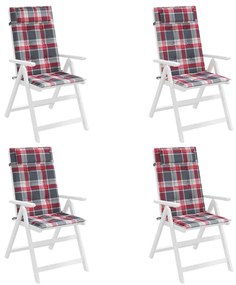 Almofadões p/ cadeira encosto alto 4 pcs oxford xadrez vermelho