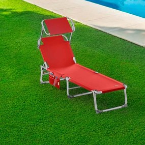 Espreguiçadeira jardim Ibiza 190x59x29cm com cobertura solar em alumínio vermelho rubi