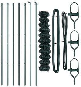 Cerca de Corrente com 7 Postes 1,2x10 m Aço Galvanizado Verde