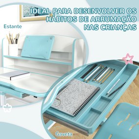 Conjunto de Secretária e Cadeira para Crianças com Altura Ajustável e Ângulo da Mesa Ajustável 80x54,5x82-104 cm Azul