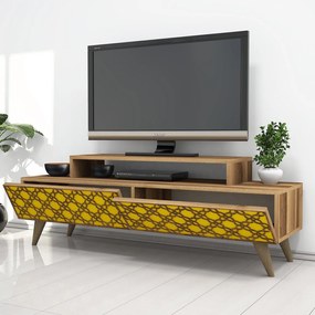 Móvel TV City – Nogueira e Amarelo – 140x48,8x41,8 cm