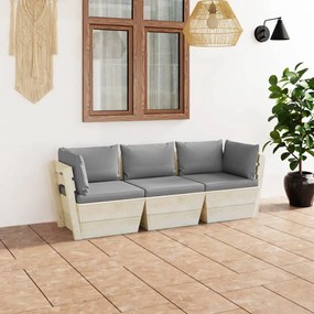 vidaXL Sofá paletes 3 lugares p/ jardim c/ almofadões madeira de abeto
