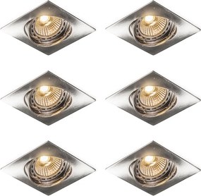 Conjunto de 6 focos embutidos inclináveis aço quadrado - Edu
