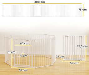 Parque para Cães Dobrável com 8 Painéis Porta com Fecho Duplo Barreira de Segurança para Escada Corredor Branco