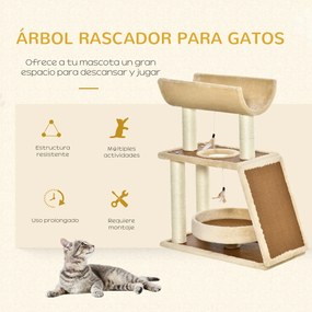 PawHut Árvore Arranhadora para Gatos 60x30x76cm com Cama de Linho Post