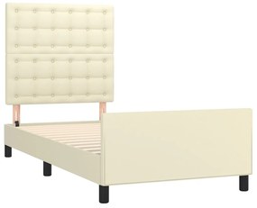 Estrutura de cama c/ cabeceira couro artificial 90x190 cm creme
