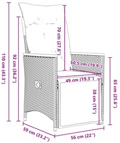 Conjunto de Jantar de Jardim de 9 Peças com Almofadas Cinza Poli Ratta