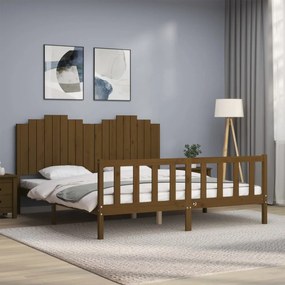 Estrutura cama cabeceira 180x200 cm madeira maciça castanho-mel