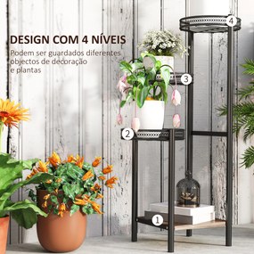 Suporte para Plantas de 4 Níveis Suporte de Aço pata Plantas de Interior e Exterior 25x25x80 cm Preto