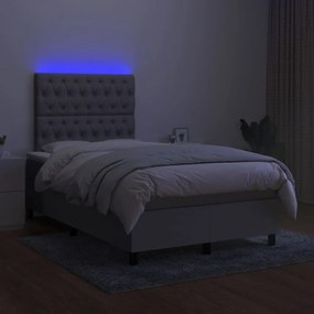 Cama box spring c/ colchão e LED 120x200 cm tecido cinza-claro