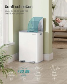 Caixote do lixo de cozinha com dois compartimentos e tampa de fecho suave em aço 47,6 x 37,7 x 66,9 cm Branco