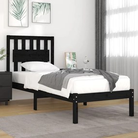 vidaXL Estrutura de cama pequena solteiro 75x190 cm pinho maciço preto