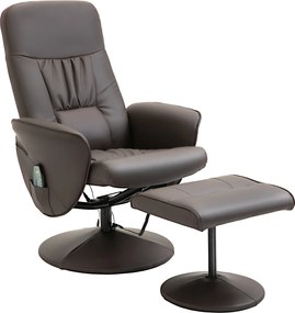 HOMCOM Poltrona Relax com Apoio, poltrona de TV giratória com 10 pontos de massagem, função reclinável, poltrona de massagem com controlo remoto, bolso lateral, poltrona de TV, couro sintético, Castanho | Aosom Portugal