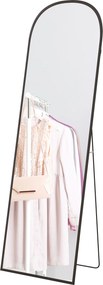 Espelho de pé retangular arredondado com moldura em alumínio e suporte, ideal para a entrada, quarto ou closet, 50 x 161,5 cm, preto