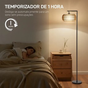 Candeeiro de Pé com Dupla Camada de Tela Bohémio 3 Temperaturas de Cor Brilho Ajustável Controlo Remoto 52x33x170 cm Branco e Preto