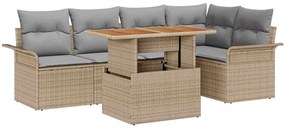 Conjunto de Jantar para Jardim de 6 Peças com Almofadas de Rattan Bege