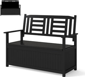 Banco jardim 123 x 68,5 x 96 cm com armazenamento para pátio com 185 L para 2 pessoas com encosto e braços Preto