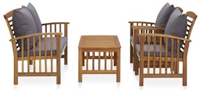 4 pcs conj. lounge jardim c/ almofadões madeira acácia maciça