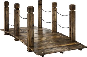 Outsunny Ponte de Jardim de Madeira 1,51 m Ponte Decorativa para Lagos Rústica com Corrimões de Segurança Carbonizada | Aosom Portugal