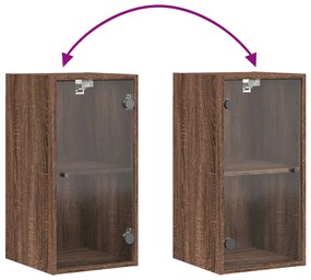 Armário parede c/ portas vidro 35x37x68,5 cm carvalho castanho