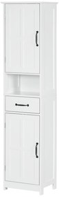 kleankin Coluna de Casa de Banho com 2 Portas 1 Gaveta Prateleira Aberta e Prateleiras Ajustáveis 40x30x164 cm Branco | Aosom Portugal