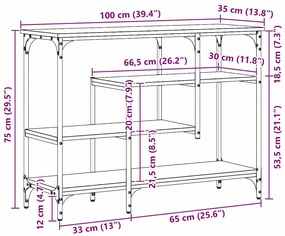 Mesa de Consola vidaXL Preto Carvalho 100x35x75 cm Madeira Engenharia