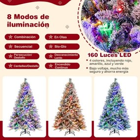 Árvore de Natal artificial com agulhas de pinheiro e 8 modos de iluminação - 180 cm Verde e branco