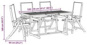 5 pcs conjunto de jantar para jardim acácia maciça e textilene