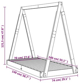 Estrutura de cama infantil 70x140 cm pinho maciço preto