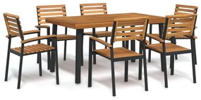 vidaXL Conj. jantar p/ jardim 7 pcs madeira de acácia maciça e metal