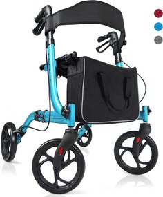 Andador idosos de alumínio dobrável leve ajustável com bolsa de armazenamento para idosos e adultos 74 x 54 x 82-95 cm Azul
