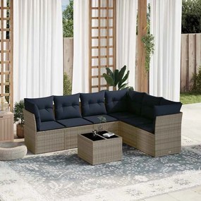 vidaXL 7 pcs conjunto sofás p/ jardim c/ almofadões vime PE cinzento