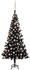 3077588 vidaXL Árvore de Natal artificial c/ luzes LED e bolas 120cm PVC preto