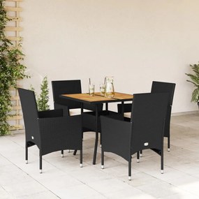 5 pcs conjunto jantar jardim c/ almofadões vime PE/acácia preto