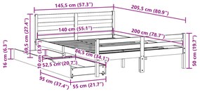 Cama sem colchão 140x200 cm madeira de pinho maciça branco