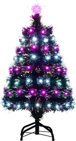 Árvore de Natal 93 cm artificial pré-iluminada com fibras óticas multicoloridas 96 luzes LED 8 modos 96 pontas Verde