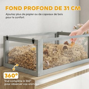 Gaiola para hamsters  80 x 50 x 76 cm e roedores com 3 níveis, base removível e funda, casinha, Baloiço, cinzento claro