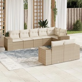 vidaXL 8 pcs conjunto de sofás p/ jardim com almofadões vime PE bege