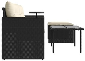 3 pcs conjunto sofás de jardim com almofadões vime PE preto