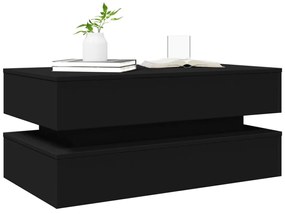 Mesa de centro com luzes LED 90x50x40 cm preto