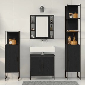Conjunto de Móveis para Casa de Banho de 4 peças Carvalho Preto Madeir