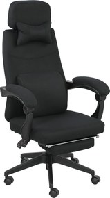 Cadeira de escritório de grande conforto, encosto ajustável, apoio para os pés, Rodas de 360°, linho, 62 x 68 x 127 cm, preta