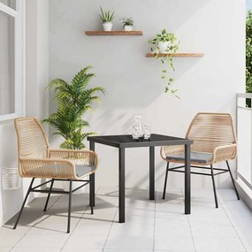 vidaXL Conjunto de Jantar de Jardim 3 Peças com Almofadas Marrom em Rattan