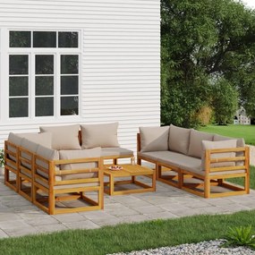 vidaXL 9pcs conj. lounge jardim madeira c/almofadões cinza-acastanhado